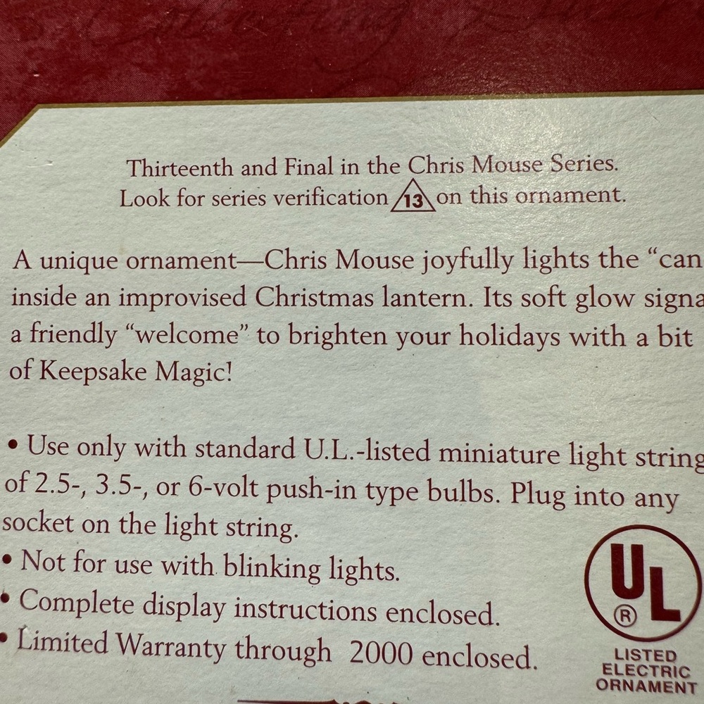 Hallmark magic collector series, Chris mouse Luminaria NIB 1997 - Picture 5 of 7